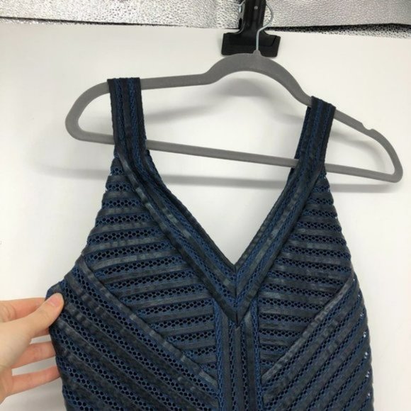 Maje Paris Rosemount black and blue mesh  stripe fit and flare cocktail dress 2 - Picture 13 of 16